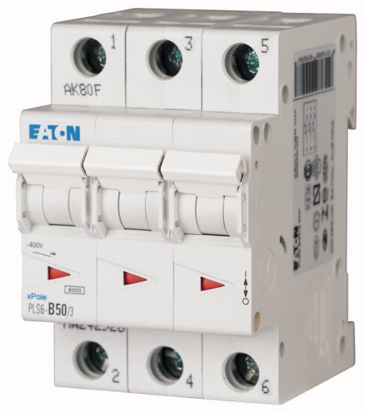 Eaton Industries France SAS - Disjoncteur modulaire PLS6, 3P, 50A ,6kA (EN 60898), courbe C