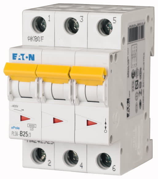 Eaton Industries France SAS - Disjoncteur modulaire PLS6, 3P, 25A ,6kA (EN 60898), courbe D