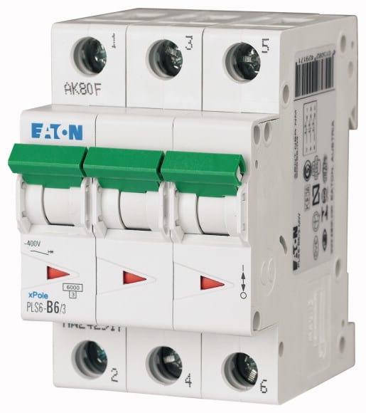 Eaton Industries France SAS - Disjoncteur modulaire PLS6, 3P, 6A ,6kA (EN 60898), courbe C