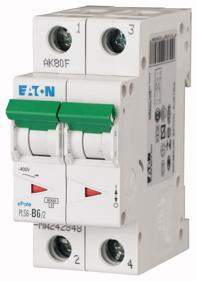 Eaton Industries France SAS - Disjoncteur modulaire PLS6, 2P, 6A ,6kA (EN 60898), courbe D
