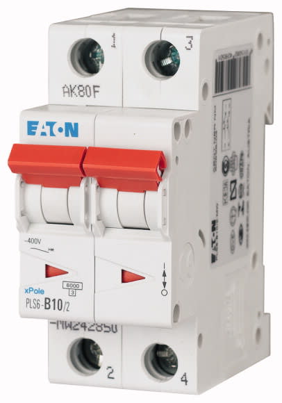Eaton Industries France SAS - Disjoncteur modulaire PLS6, 2P, 10A ,6kA (EN 60898), courbe D