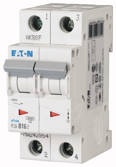 Eaton Industries France SAS - Disjoncteur modulaire PLS6, 2P, 16A ,6kA (EN 60898), courbe D