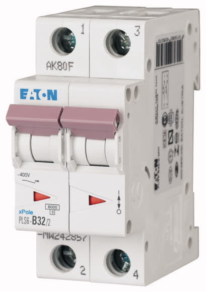 Eaton Industries France SAS - Disjoncteur modulaire PLS6, 2P, 32A ,6kA (EN 60898), courbe C