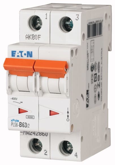 Eaton Industries France SAS - Disjoncteur modulaire PLS6, 2P, 63A ,6kA (EN 60898), courbe C