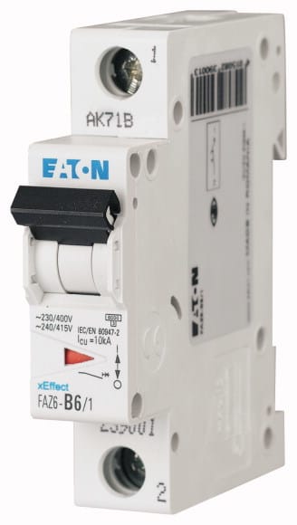 Eaton Industries France SAS - Disjoncteur FAZ6, 12A, 1P, 6kA (EN 60898) 10kA (IEC/EN 60947-2), courbe B