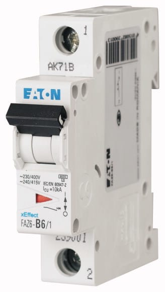 Eaton Industries France SAS - Disjoncteur FAZ6, 20A, 1P, 6kA (EN 60898) 10kA (IEC/EN 60947-2), courbe D
