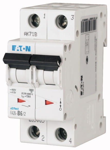 Eaton Industries France SAS - Disjoncteur FAZ6, 2A, 2P, 6kA (EN 60898) 10kA (IEC/EN 60947-2), courbe C