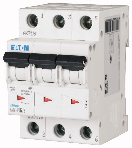 Eaton Industries France SAS - Disjoncteur FAZ6, 10A, 3P, 6kA (EN 60898) 10kA (IEC/EN 60947-2), courbe D