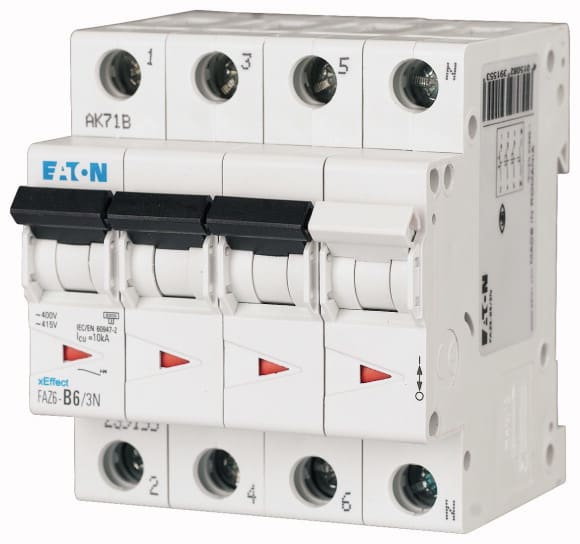Eaton Industries France SAS - Disjoncteur FAZ6, 40A, 3P+N, 6kA (EN 60898) 10kA (IEC/EN 60947-2), courbe D