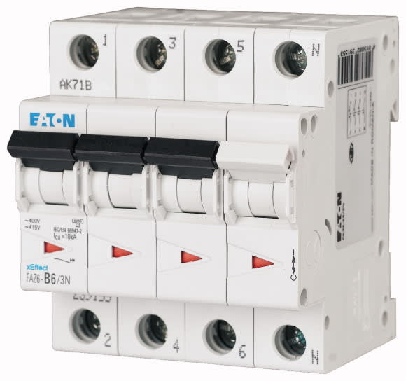Eaton Industries France SAS - Disjoncteur FAZ6, 10A, 3P+N, 6kA (EN 60898) 10kA (IEC/EN 60947-2), courbe C