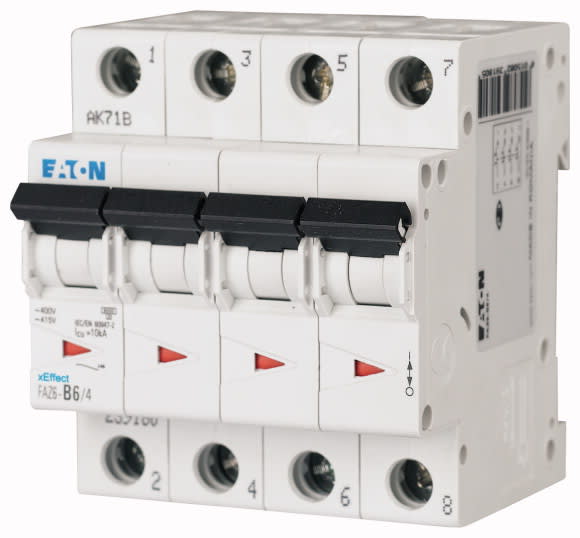 Eaton Industries France SAS - Disjoncteur FAZ6, 25A, 4P, 6kA (EN 60898) 10kA (IEC/EN 60947-2), courbe B