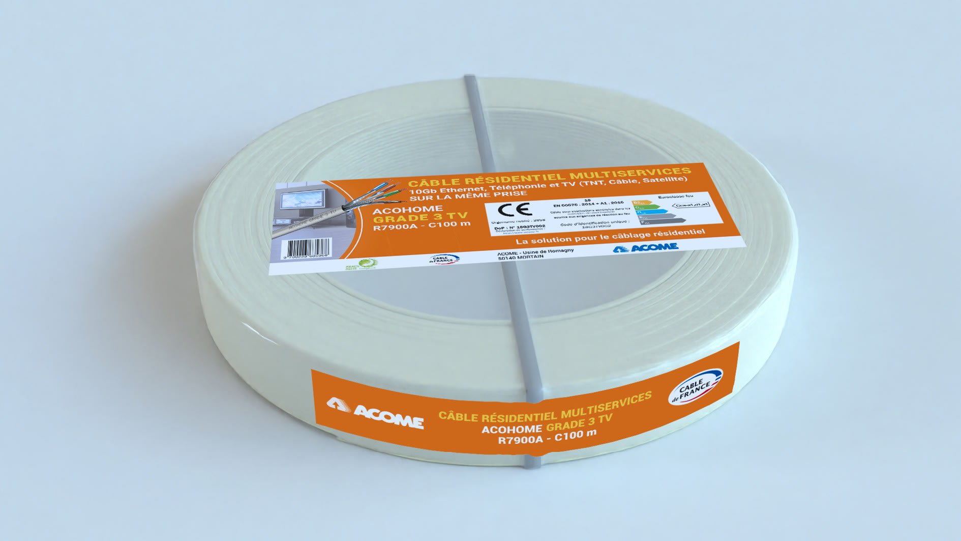 Acome - cable Grade 3TV LSOH-FR 4P couronne 100m ivoire Cca