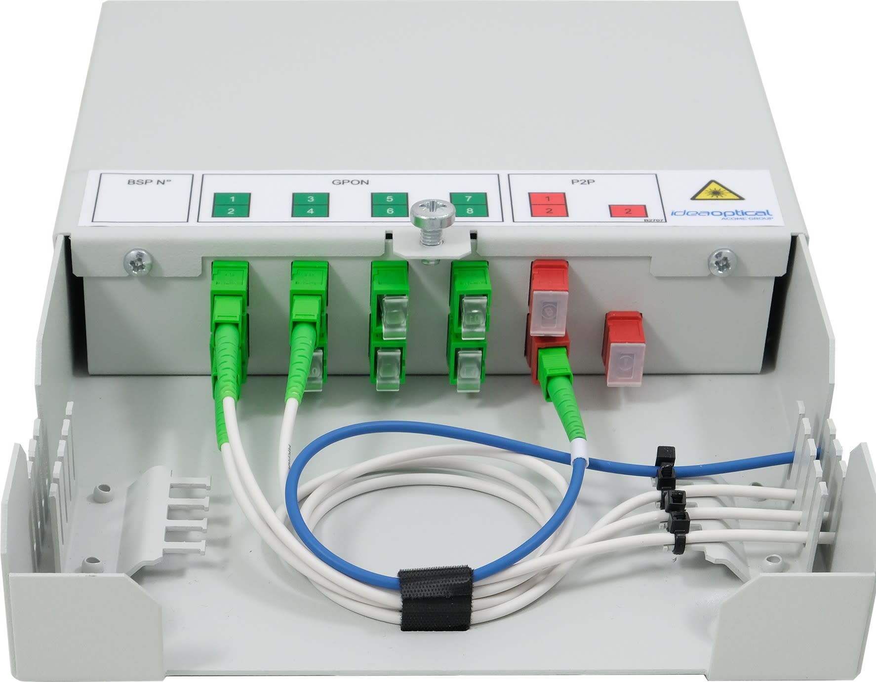 Acome - Boîtier secondaire passif POL MIX - 2 CPL 1 vers 4 + 2 fibres P2P - SC/APC