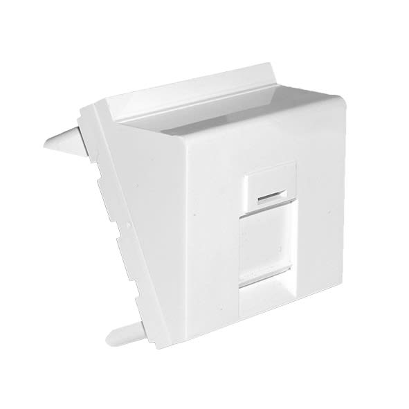 Acome - Plastron angulé 1 port RJ45 Keystone, Format 45x45 volet anti poussière Blanc