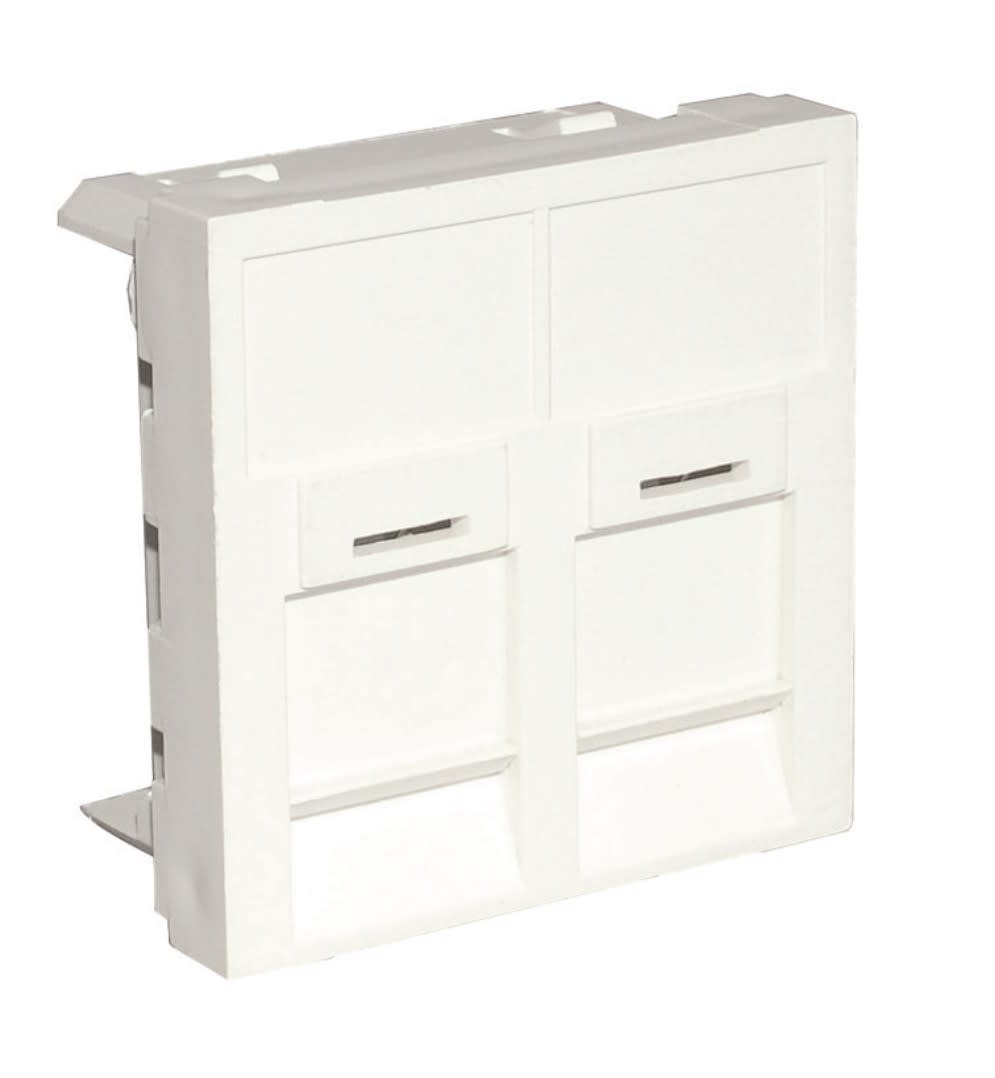 Acome - Plastron droit 2 ports RJ45 Keystone, Format 45x45 volet anti poussière Blanc