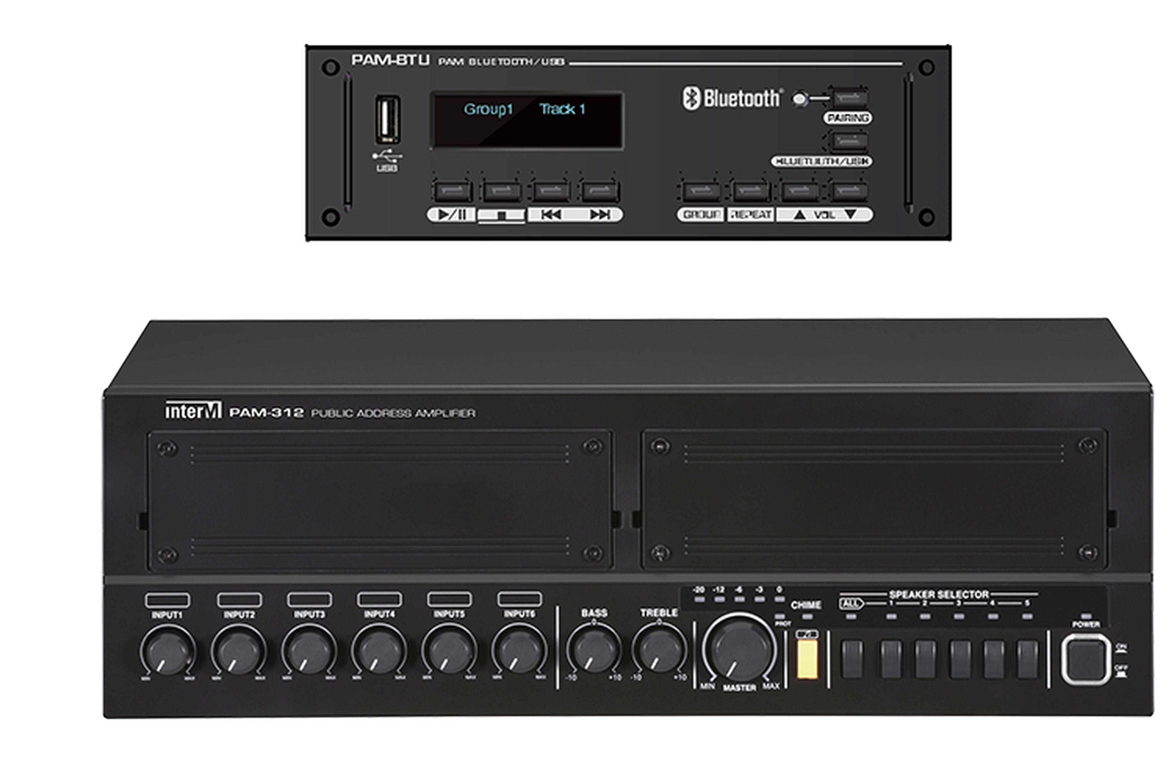 Majorcom - Kit ampli-préampli PAM-312 (120W 5 zones) + PAM-BTU (Bluetooth/USB)