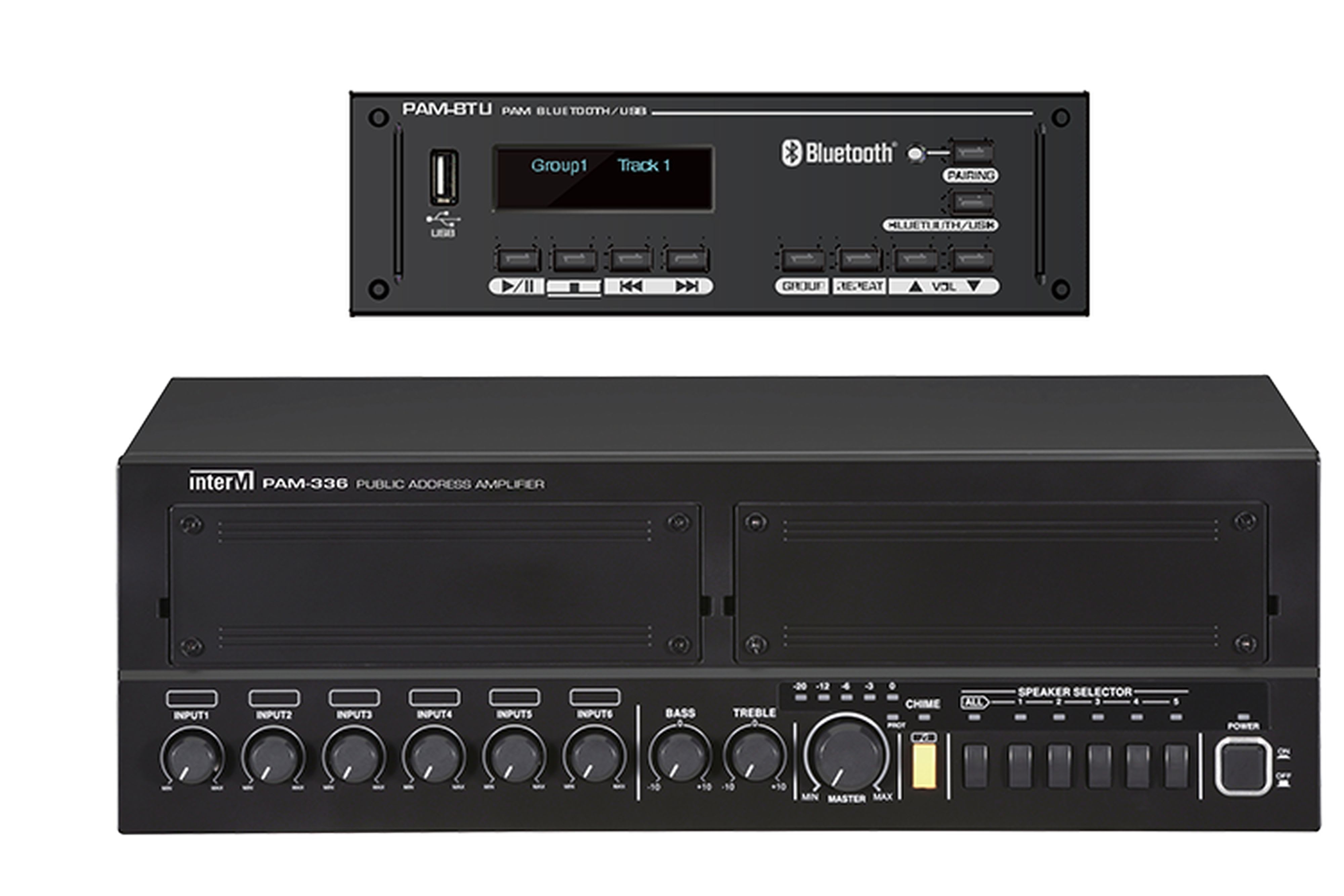 Majorcom - Kit ampli-préampli PAM-336 (360W 5 zones) + PAM-BTU (Bluetooth/USB)