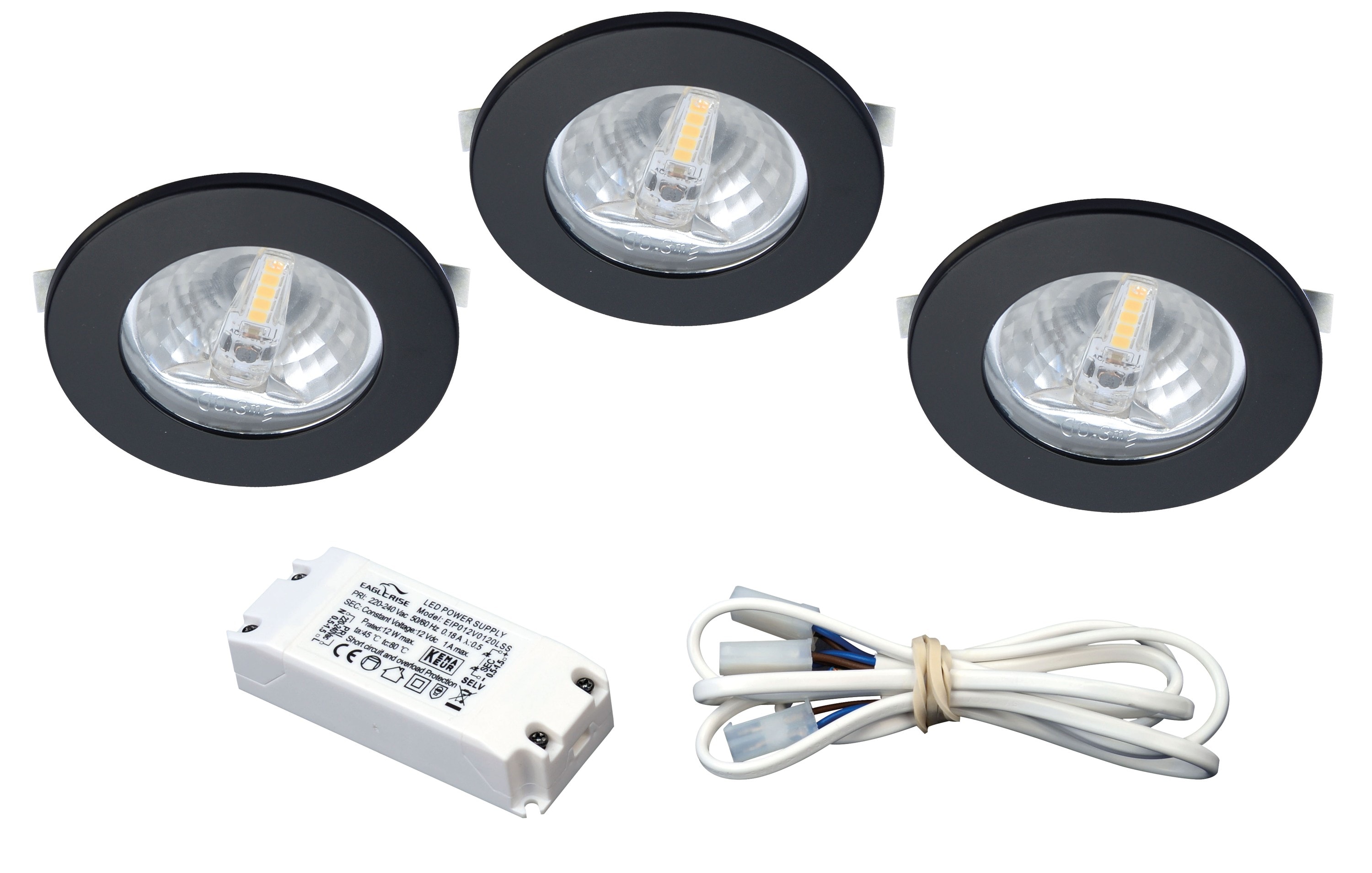 Aric - KIT S1200 LED - Encastrés noirs avec LED G4 1,8W 3000K 150lm, driver inclus