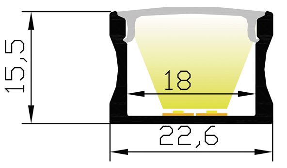 ENGITECHS - PR1041 PROFIL ALU EN SAILLIE, 2M, NOIR + DIFFUSEUR