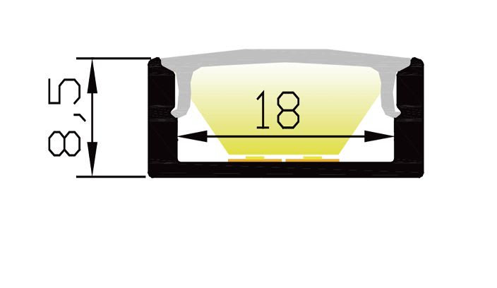 ENGITECHS - PR1045 PROFIL ALU EN SAILLIE, 2M, NOIR + DIFFUSEUR