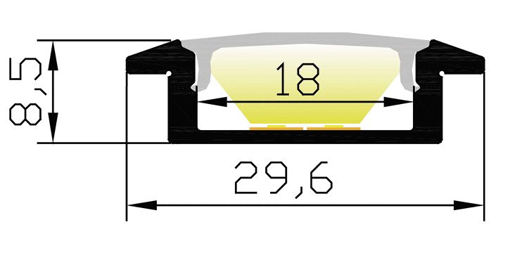 ENGITECHS - PR1046 PROFIL ALU ENCASTRE, 1CM, NOIR + DIFFUSEUR