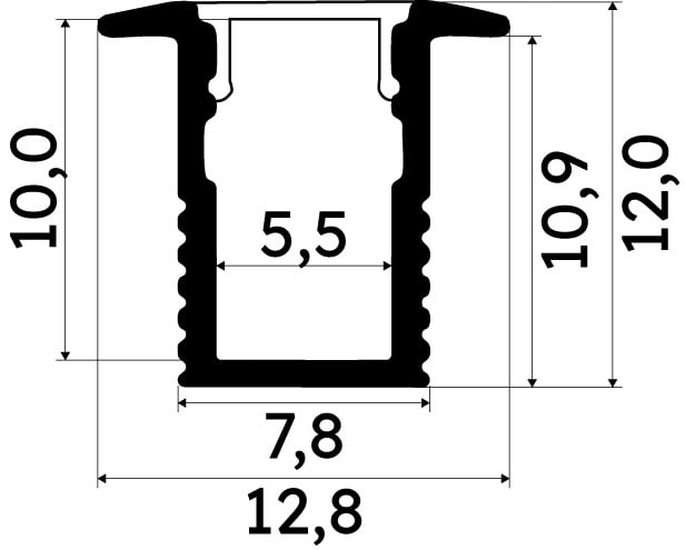 ENGITECHS - PR4017 PROFIL ALUMINIUM ENCASTRE NOIR 1CM + CAPOT