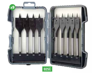 Diager - Coffret 9 mèches plates attachement quick-lock 14-16-18-20-22-24-26-28-30mm