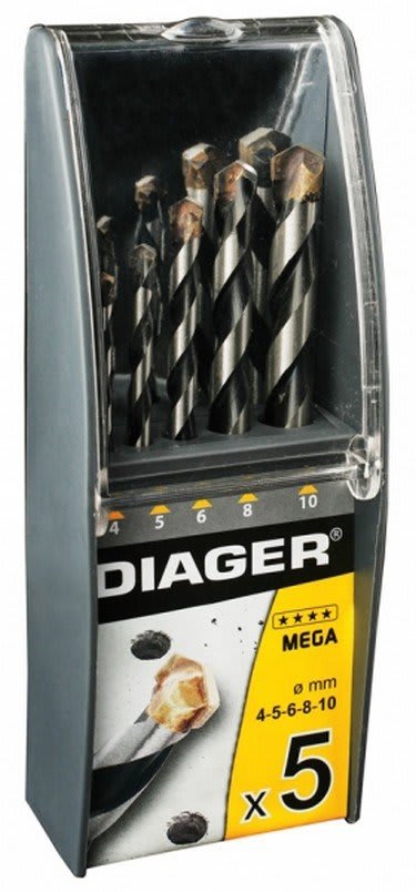 Diager - Coffret 5 forets béton MEGA attachement cylindrique diamètres 4,5,6,8,10 mm