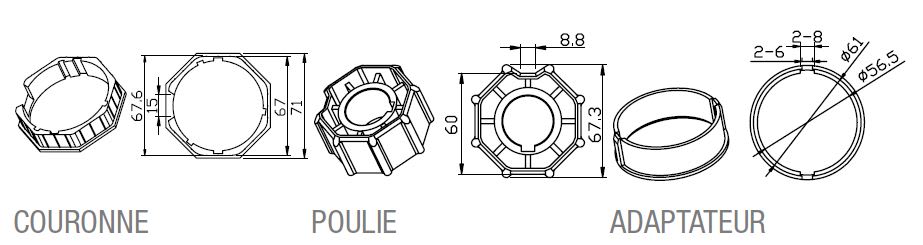 Came - Acc. Divers Mécanique Adaptateur octogonal 70 x 1mm