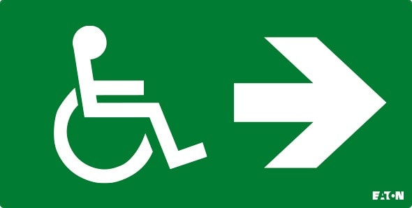 Cooper Securite - Pictogramme ULTRALED2 / PLANETE2 avec PMR blanc fond vert flèche vers la droite