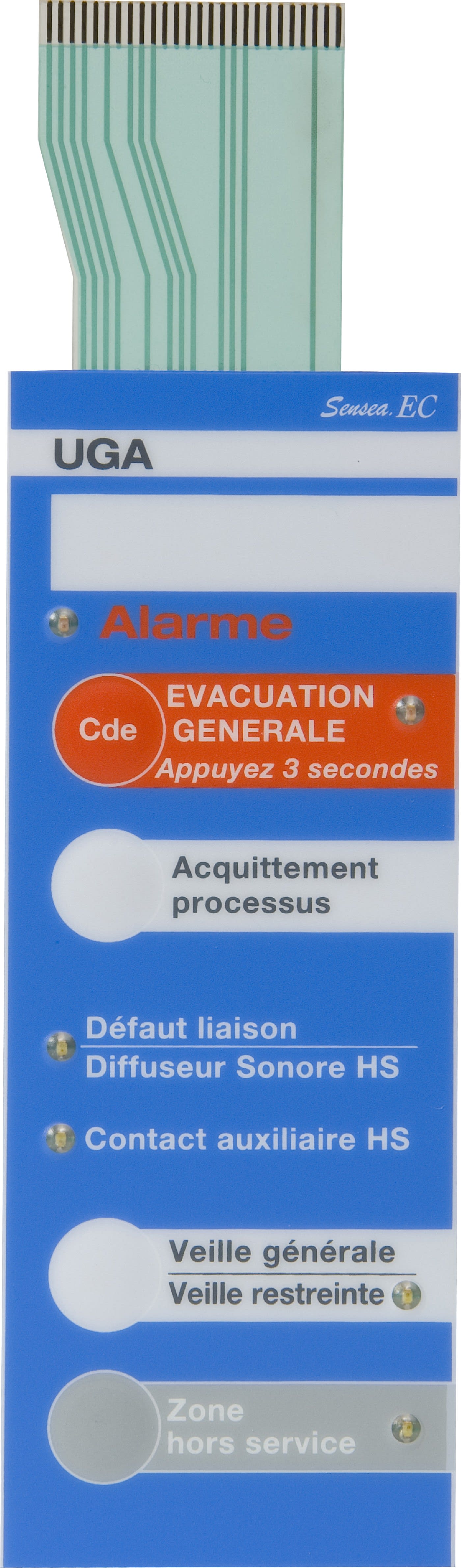 Cooper Securite - ECS Sensea.EC - Facette de face avant - Facette UGA 1 Zone d'Alarme (ZA)