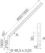 Cooper Capri - Mât d'éclairage diam. 48,3mm, hauteur 2,10m, longueur 80cm, angle 45°