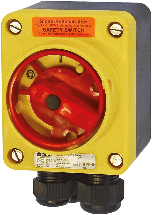 Cooper Capri - Interrupteur de sécurité 3x10A poignée rouge/jaune, avec PE polyamide 2M25+1M20