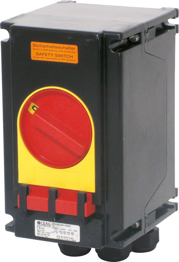 Cooper Capri - Interrupteur de sécurité 6x20A poignée rouge/jaune, avec PE polyamide 4M32+1M25