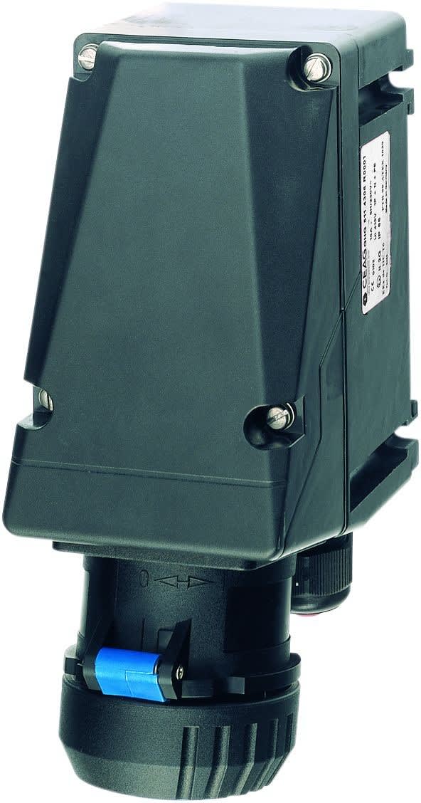 Cooper Capri - Socle mural 16A-3P+T-380/415V avec 2 PE M25 polyamide et contact aux. NO