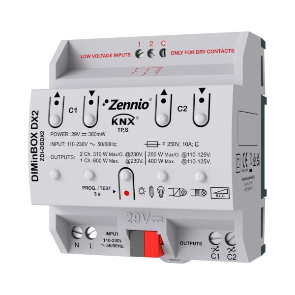ZENNIO - DIMinBOX DX2. Régulateur universel. 2 canaux x 310W ou 1 canal x 600W