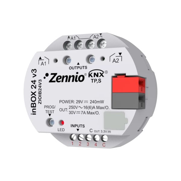 ZENNIO - inBOX 24 v3. Actionneur multifonction KNX à encastrer - 2 sorties 16A / 4 ent...