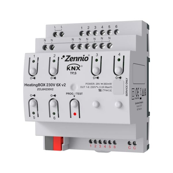 ZENNIO - HeatingBOX 230V 6X v2. Actionneur de chauffage avec 6 sorties à 230VAC et 6 e...