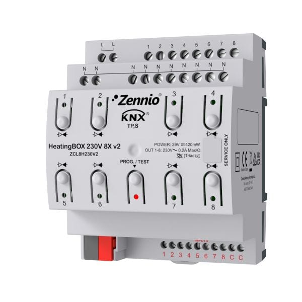 ZENNIO - HeatingBOX 230V 8X v2. Actionneur de chauffage avec 8 sorties à 230VAC et 8 e...