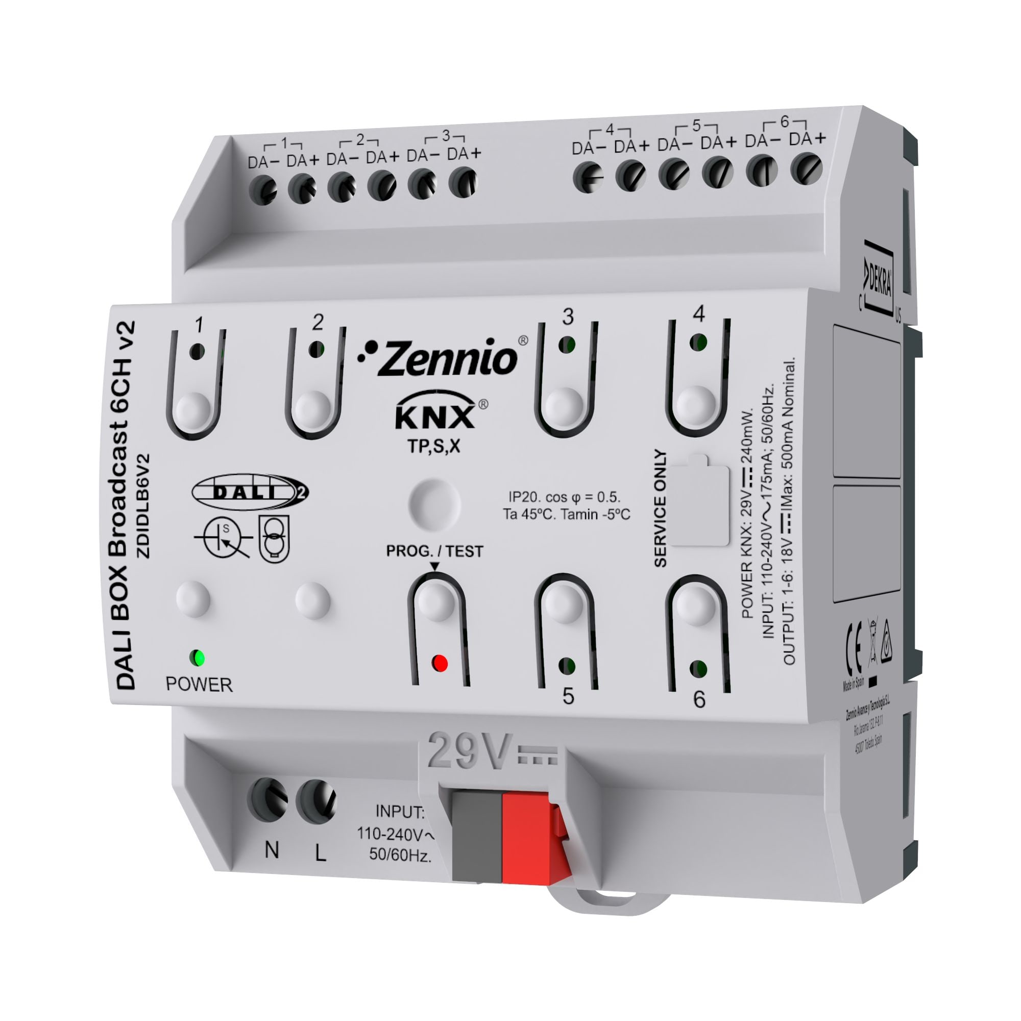 ZENNIO - DALI BOX Broadcast 6CH v2. Interface KNX - DALI broadcast pour contrôler jusq...