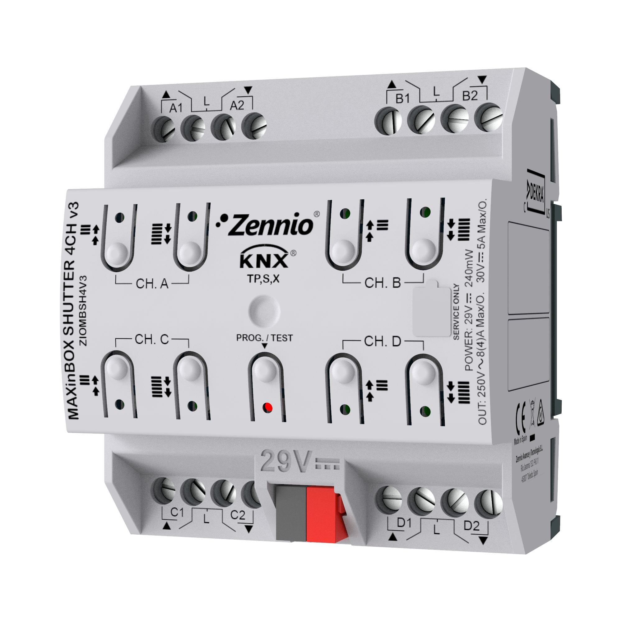 ZENNIO - MAXinBOX SHUTTER 4CH v3. Actionneur de volet 4 canaux avec KNX Secure