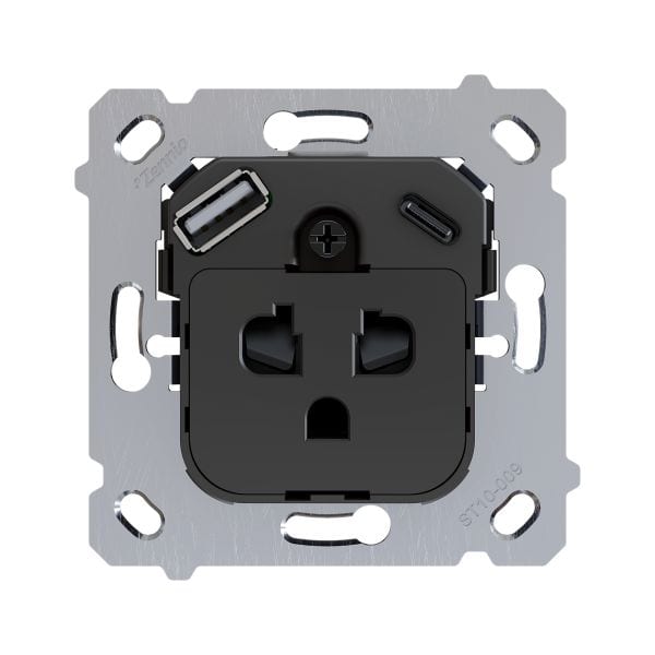 ZENNIO - ZS55/ZS70. Base de prise euro-américain avec USB C et A - sans obturateurs (s...