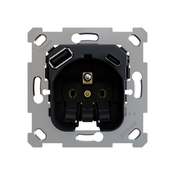 ZENNIO - ZS55/ZS70. Base de prise française 16 A /250 V ~ avec USB C et A - (sans cache)