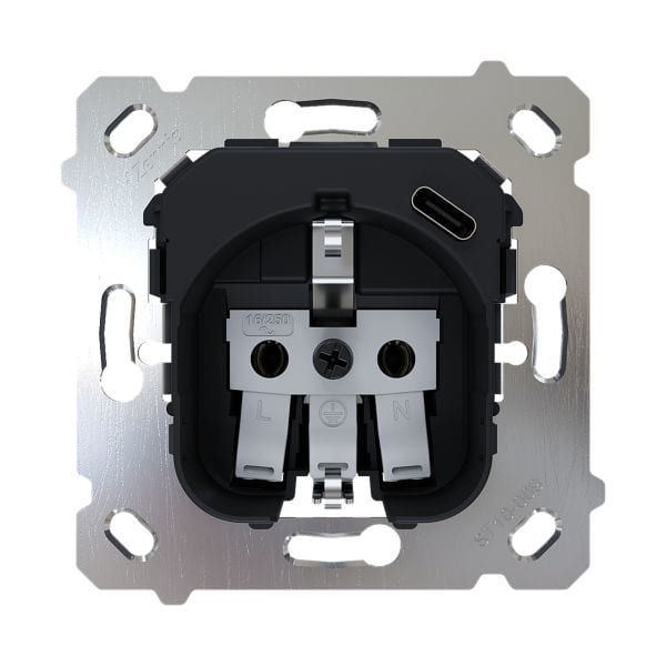 ZENNIO - ZS55/ZS70. Base de prise Schuko 16 A /250 V ~ avec USB C - sans cache)