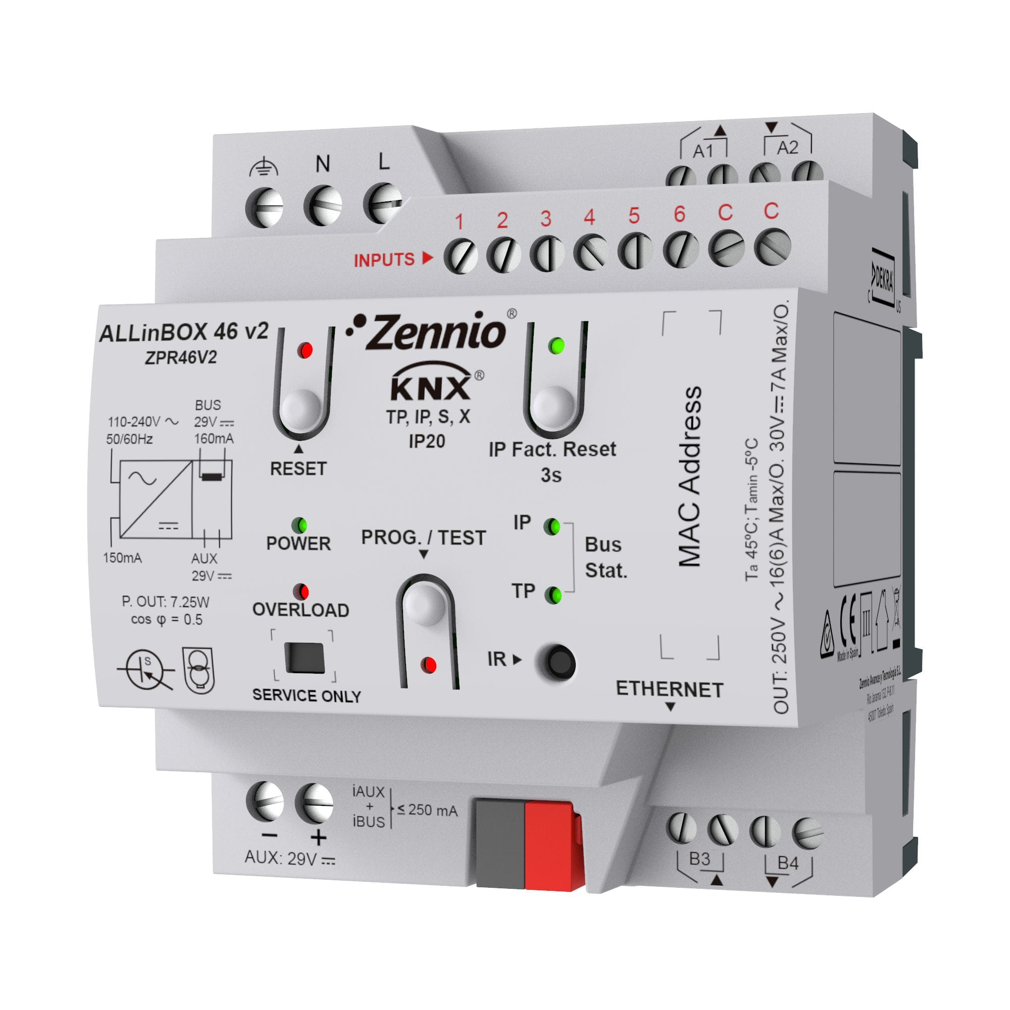 ZENNIO - ALLinBOX 46 v2. Dispositif multifonction avec source d'alimentation KNX, inte...