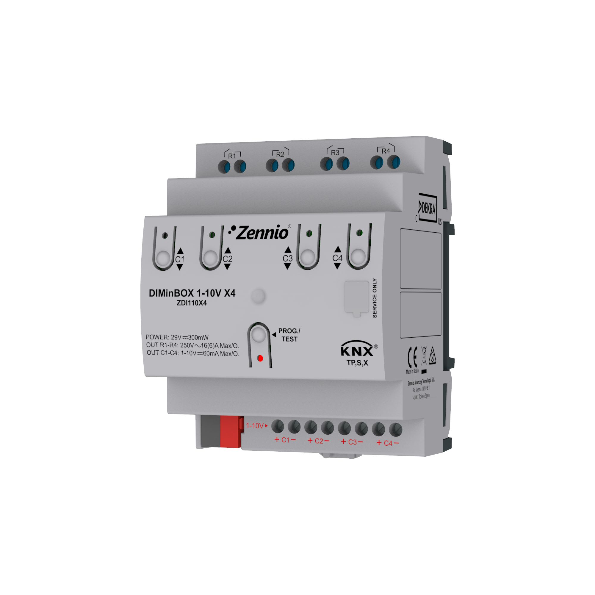 ZENNIO - DIMinBOX 1-10V X4. Actionneur variateur avec 4 canaux pour ballasts 1-10V