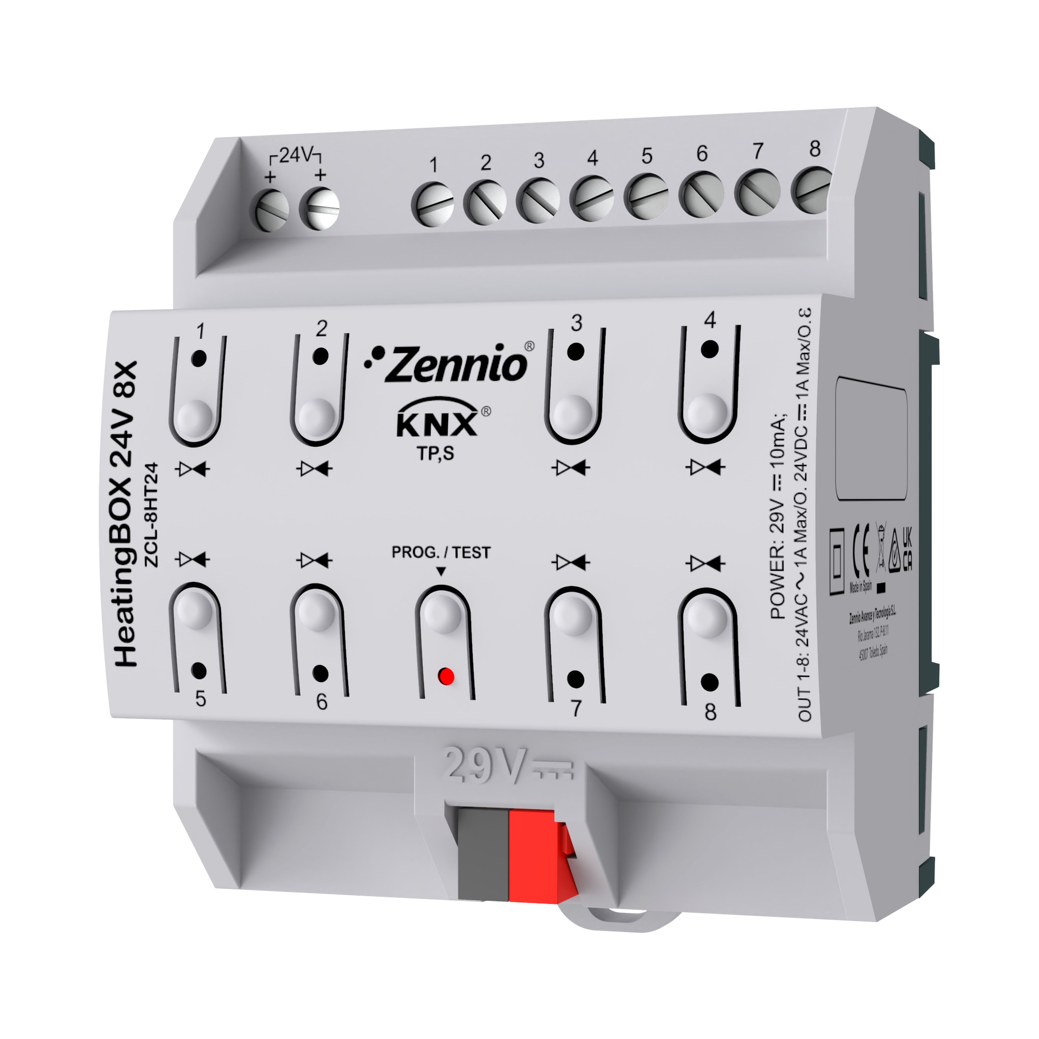 ZENNIO - HeatingBOX 24V 8X. Heating actuator for up to 8 outputs 24 VAC/VDC