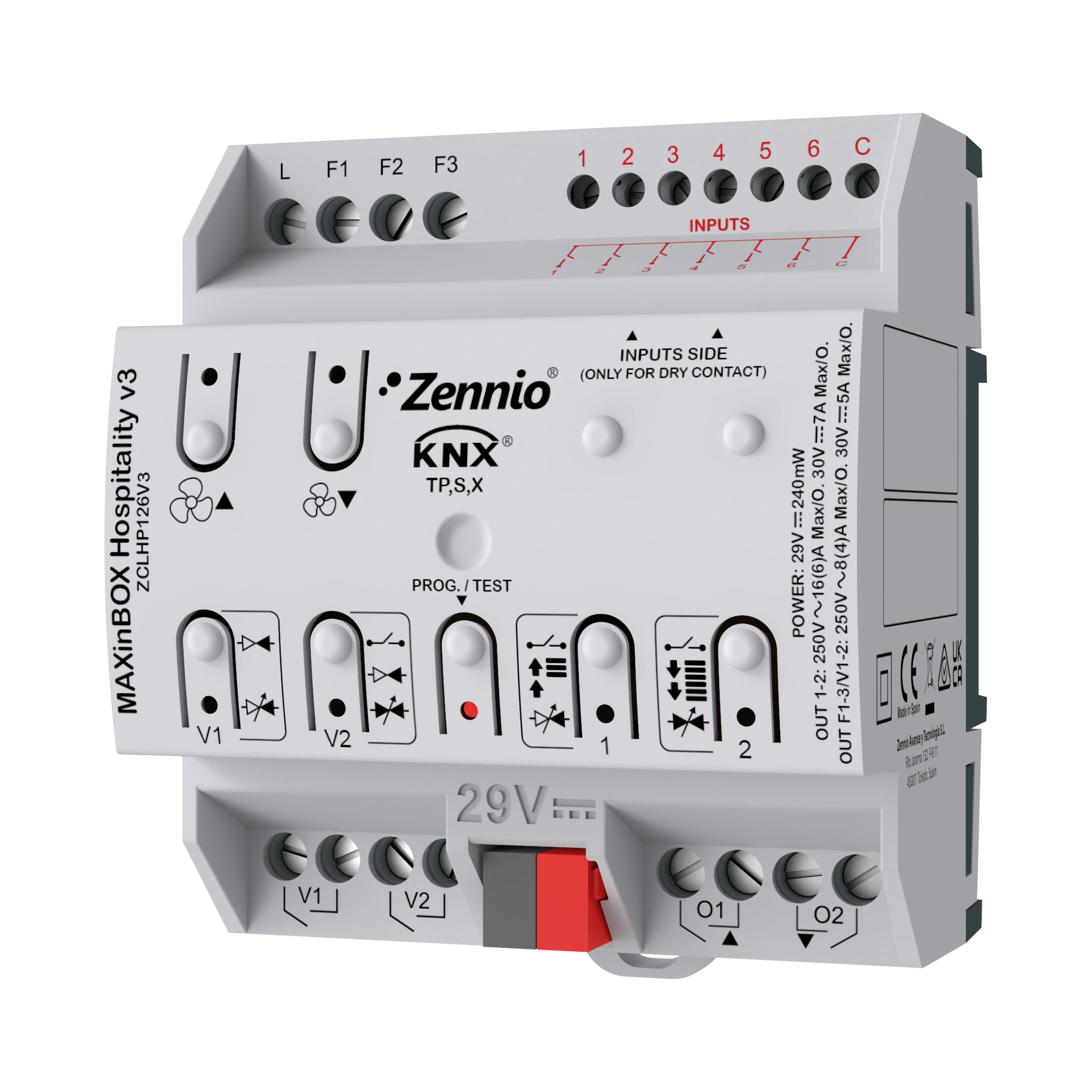 ZENNIO - MAXinBOX Hospitality v3. Fan coil controller for 2/4-pipe unit with 2 16A C-l...