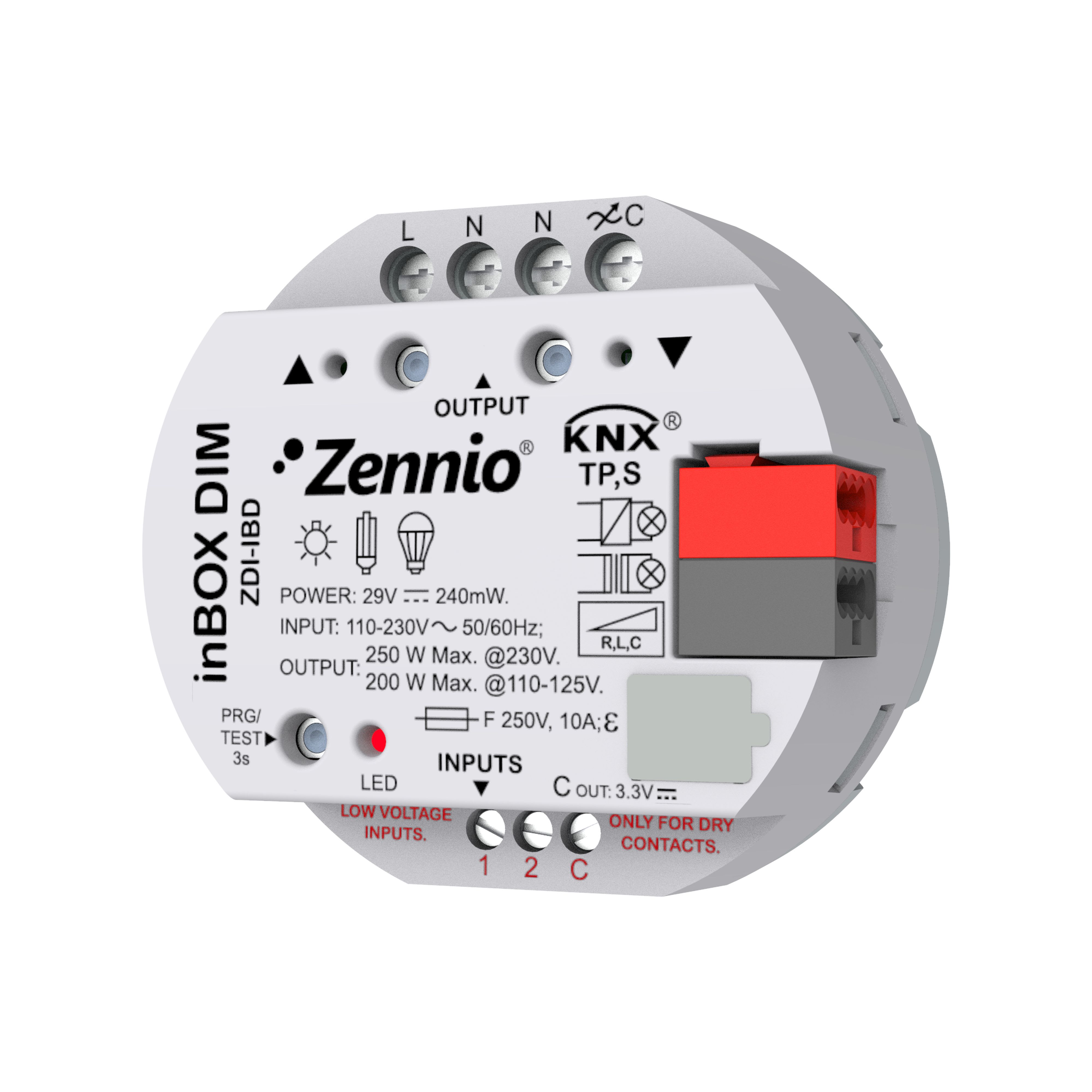 ZENNIO - inBOX DIM. Universal dimmer for flush mounting. 1 channel x 250W