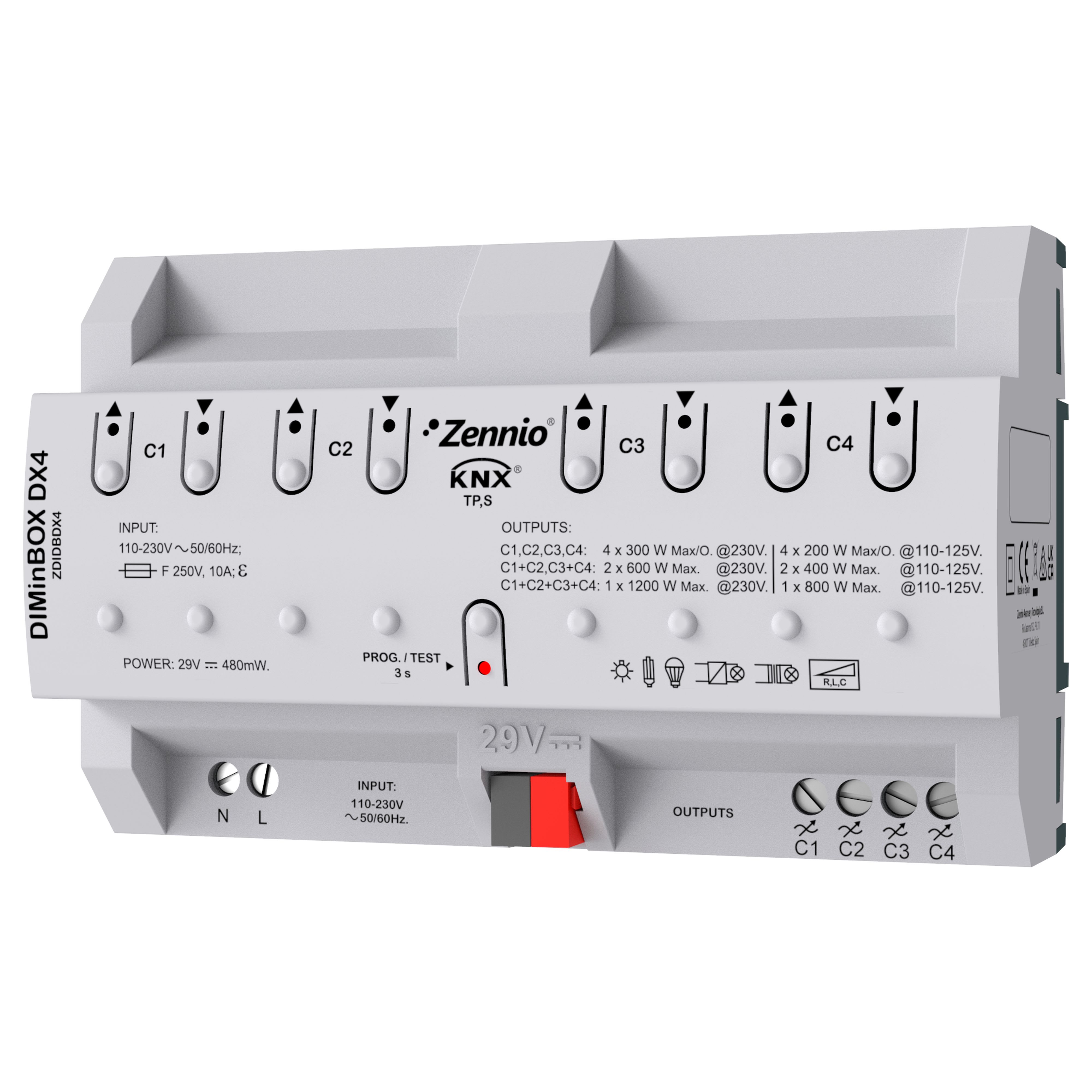 ZENNIO - DIMinBOX DX4. Universal dimmer actuator. 4 channels x 300W